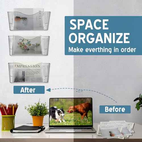 10 Pack Acrylic Single Pocket Hanging File Organizer, Plastic Hanging Wall Mount File Holder Wall Pocket Mails Magazines Organizer Mounted Folder Bins for Office, School and Home