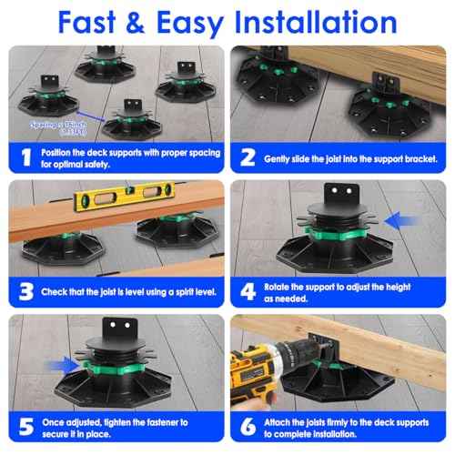12Pack Upgraded Adjustable Deck Support Pedestal£¬Deck Foundation Base Support £¬Adjustment Raising from 1-9/16" to 2-3/8"£¬with Fastener Ring for Maximum Stability£¬Flooring Joist Supports£¬Black