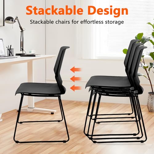 KLASIKA 4-Pack Stacking Chairs with Back, Black – Stackable Conference/Waiting Room Chairs