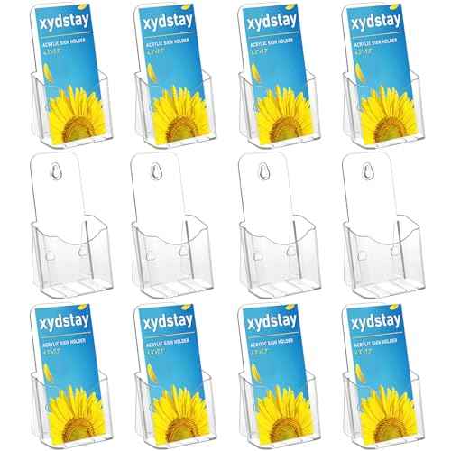 12 Pack Acrylic Brochure Holder 4x9 Inches Slant Back Design, Clear Display Stand, Plastic Table Stand Sign Holder,Pamphlet Holder Flyer Holder, Acrylic Display Stand