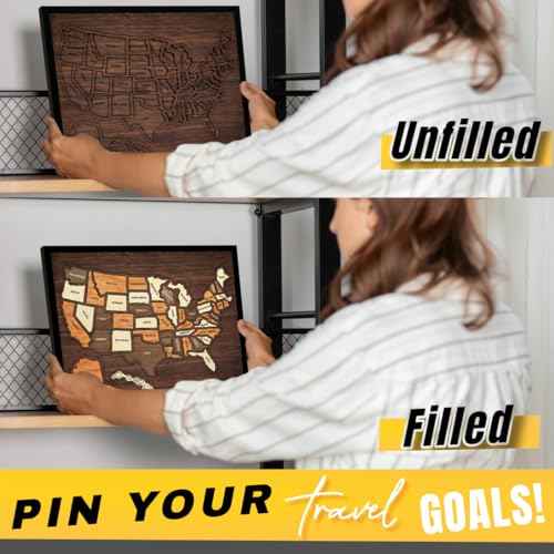 flinelife USA Travel Map, 12x10, Wooden USA Map Puzzle, Perfect For Couples and Families Gift
