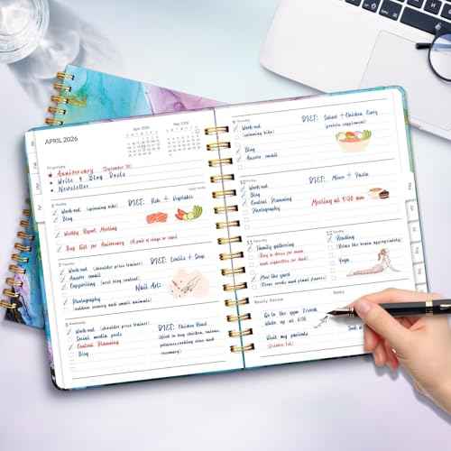2026 Planner, A5 Weekly and Monthly Planners with Tabs, Spiral Bound Daily Calendar 2026 Planner, Agenda Organizers from Jan. to Dec., Hardcover Habit Tracker Journal 6.18" x 8.5"(Cyan Marble)