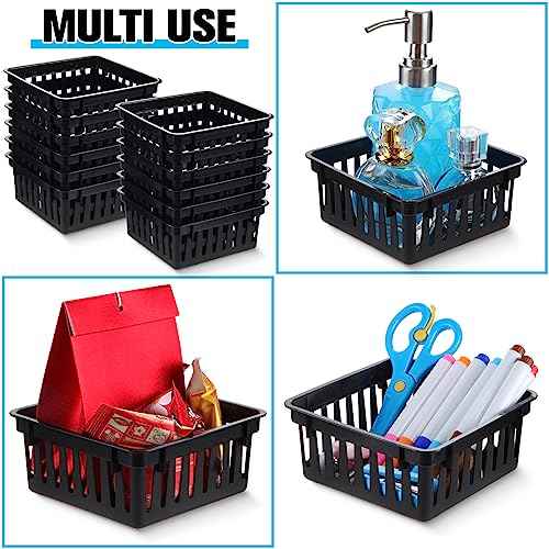 Tatuo 24 Pcs Classroom Small Plastic Baskets Bulk Storage Baskets for Organizing Crayon Pencil Containers Organizer Bins for Back to School Gift Office Desk Drawer Home, 5.31 x 5.31 x 2.44 Inch(Black)