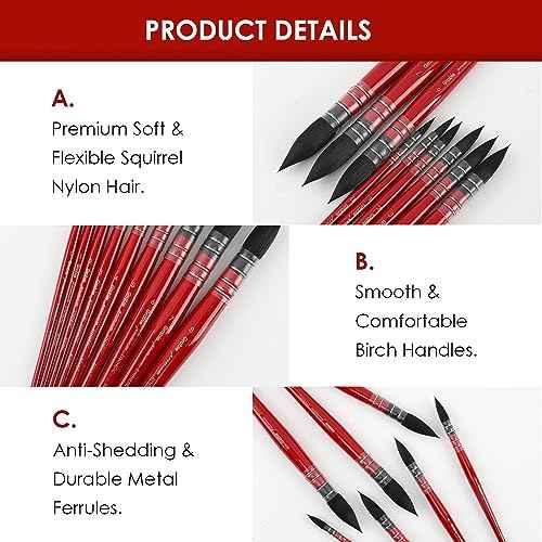 Grabie Professional Watercolor Paint Brushes, 9 Pcs Synthetic Squirrel Hair Mop Paintbrushes, Art Supplies for Painting, Great Watercolor Brushes for Artists, Amateur Hobbyists and Painting Lovers