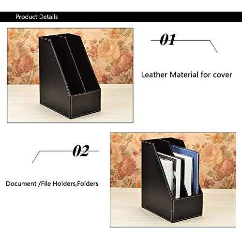 Vertical Style,Leather Magazine Holder Office Desk Organizer File Document Tray Box Bookends Book Stand (Coffee (2 Slot))