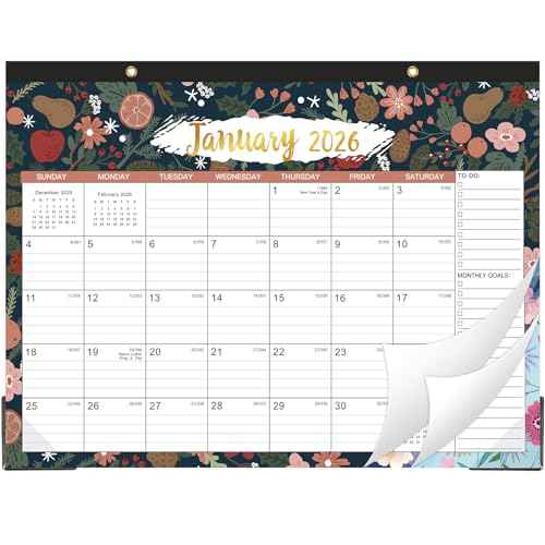 2026 Desk Calendar - JAN 2026 - DEC 2026, 2026 Calendar, 12 Monthly Calendar, 17" x 12", Desk/Wall Calendar 2026 with Desk Pad, Ruled Blocks, To-do List & Notes, Tear Off, Twin-Wire Binding, Large Desk Calendar for Home & Office Organizing - Floral