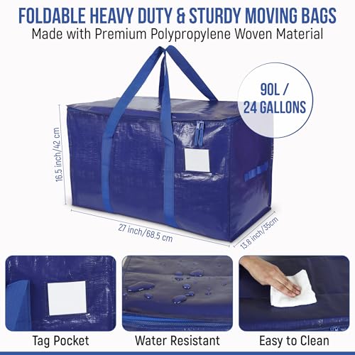 Heavy Duty Moving Bags 6 Pack, 90L Extra Large Storage with Zipper &