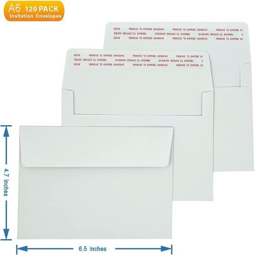 Skiennix A6 Invitation Envelopes - 200 PCS 4.7x6.5 in | Windowless Design, Quick Self-Seal, 120GSM White Paper