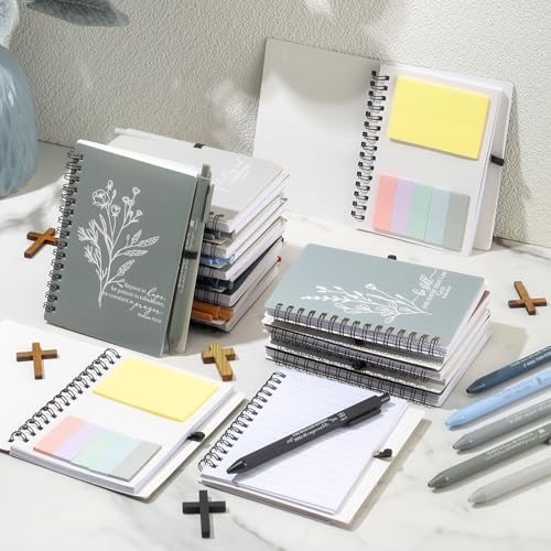 Kosiz 30 Sets Christian Gift Bulk Includes Bible Scripture Spiral Notebook with Sticky Notes Ballpoint Pen Religious Church Prayer Journals for Sunday School Pastor Women Clergy Gift (Morandi Color)