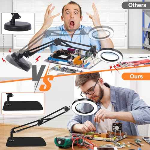 10X Magnifying Glass with Light and Stand, Dimmer Adjustable Swing Arm 2-in-1 Desk Lamp and Clamp, LED Lighted Desk Magnifier with Light for Craft Reading Repair Painting Close Work