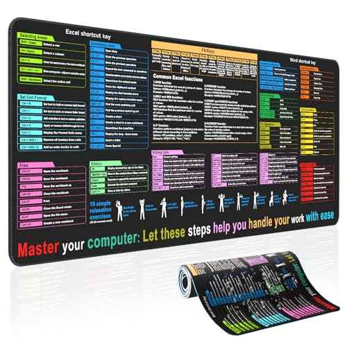 Excel Cheat Sheet Desk pad?Contains 12 Types of Common Skills in Excel and Word|Large XL Size£¨31.5 * 11.8 inch£©|Desk mat for Keyboard and Mouse|Work¡¢Study¡¢Gaming Mouse pad|Waterproof¡¢Anti-Slip