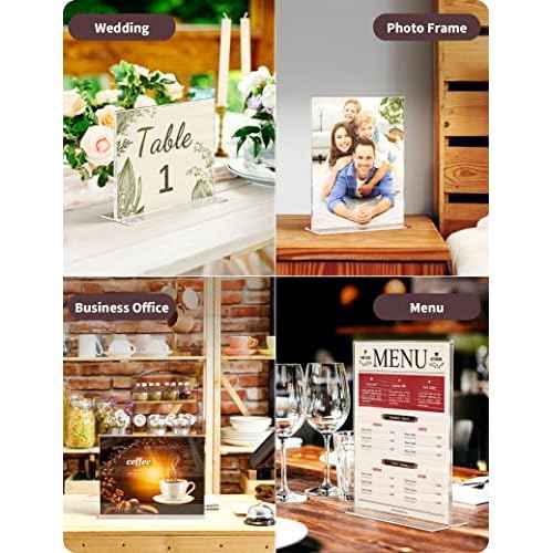 NIUBEE 6 Pack Acrylic Sign Holder 8.5 x 11 - T Shape Double Sided Table Top Display Stand, Portrait Upright Photo Picture Frame Wedding Menu Ad Holder