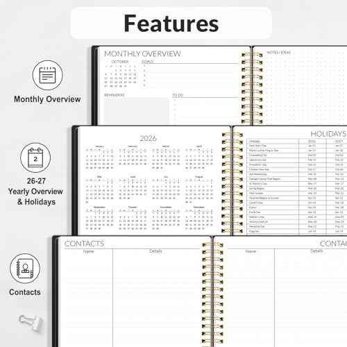 SUNEE 2026-2027 Planner - 24 Months (Jan 2026 - Dec 2027) - 7"x10" Monthly Spreads & Yearly Planner, Black