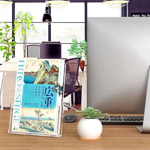 NIUBEE Acrylic Brochure Holder 8.5 x 11 inches 2 Pack, Clear Acrylic Literature Holder Plastic Flyer Display Stand, Acrylic Countertop Organizer for Magazine, Pamphlet, Booklets, Menu, Journals