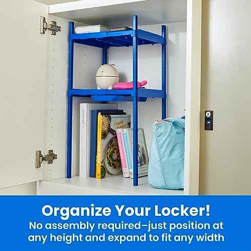 LockerMate Double Locker Shelf, Adjustable Width and Height to Fit Most School Lockers, Blue
