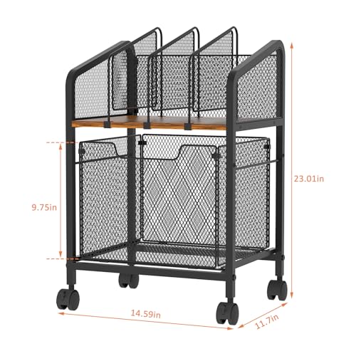 Small Black Rolling File Cabinet with Adjustable Dividers - Tiaoheka Office Storage