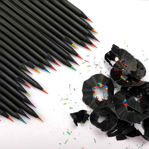Teling 200 Pcs Rainbow Pencils for Kids, 7 in 1 Black Wooden Rainbow Multicolor Pencils Bulk School Classroom Art Supplies for Kids Adults Coloring Sketching Drawing