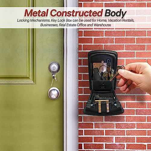 Iron Lock¢ç Key Lock Box XXL Wall Mount for Keys 4 Digit Combination with Resettable Code with A B Switch Extra Large lockbox Indoor Outdoor Waterproof Big Key Lock Box House Spare Keys (XXL, Black)