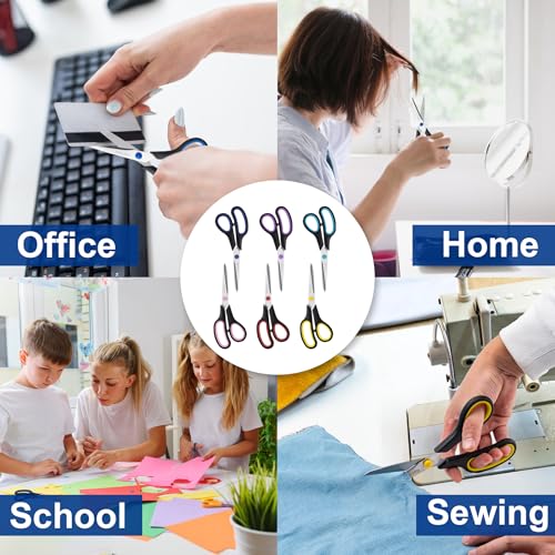 Black 6-Pack 8-Inch All-Purpose Stainless Steel Scissors for Office & Crafts
