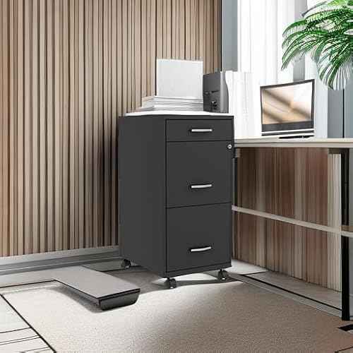 LYS SOHO Box/File/File 3-Drawer Mobile File Cabinet, Black