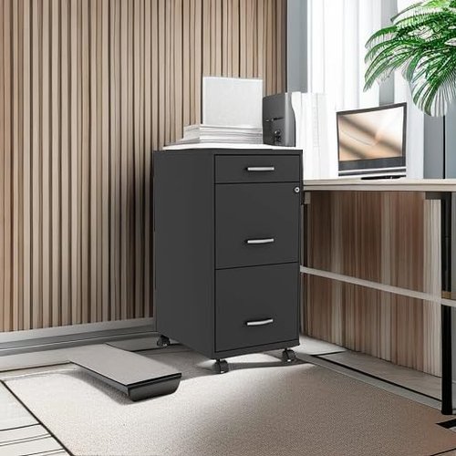 LYS SOHO Box/File/File 3-Drawer Mobile File Cabinet, Black