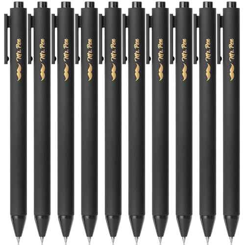 Mr. Pen- Retractable Gel Pens, 10 Pack, Black Ink Gel Pens, Black Barrels, Fast Dry, Fine Point 0.5mm