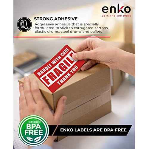 enKo - 2 x 3 Inch Fragile Stickers Handle with Care Warning Packing Shipping Label - Permanent Adhesive (10 Roll, 5000 Labels)