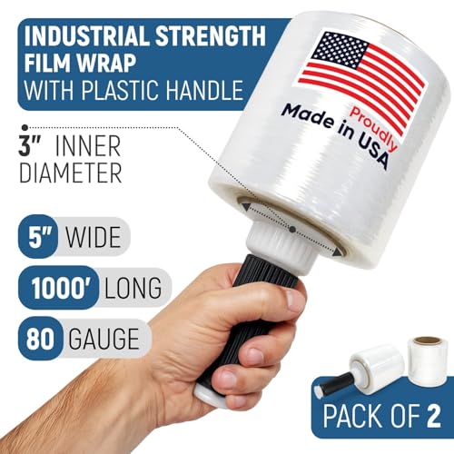 5” x 1000’ Stretch Wrap Mini 2 Rolls with Handle – Clear Plastic Film