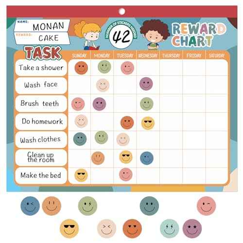 Boho 32 Chore Charts Behavior Reward Chart System,Sticker Chore Chart Pad for Kids with 2328 Stickers, 12.2" x 9.8" Magnetic Reward Chart to Develop Responsibility & Good Habits.