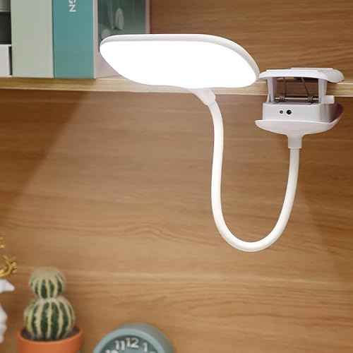 LED Desk Lamp with Clamp, Eye-Caring Clip on Lights for Home Office, 3000mAh Rechargeable Battery Operated Table Lamps,3 Lighting Modes & Brightness Dimmer Light for Kids Students