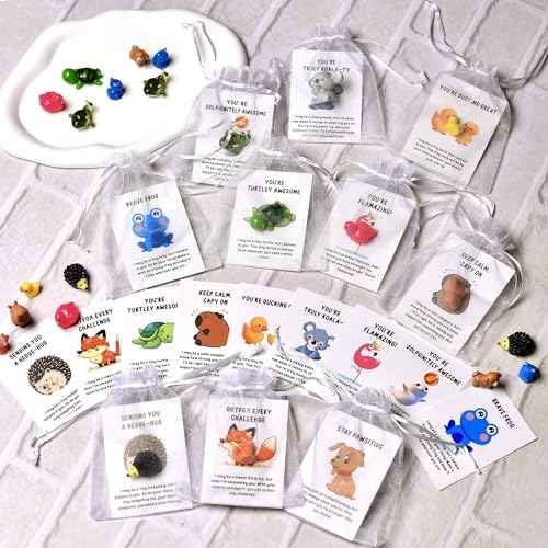 200 Sets Employee Appreciation Gifts Bulk for Coworkers Team Staff Thank You Gifts Organza Bags Back to School Resin Animal Pun Inspirational Note Cards for Office Teacher Volunteer Nurse