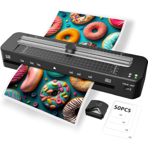 Raycial 13 Inch Laminator Machine - Black A3/A4/A5/A6 Cold & Thermal Laminator with 50 Sheets
