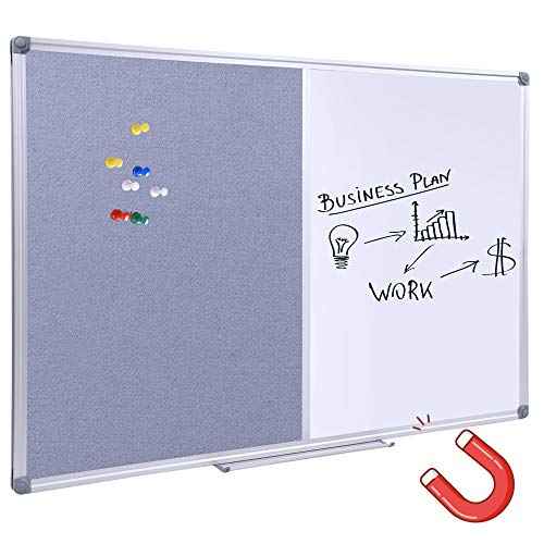 36 x24 inch Cork & Dry Erase Combo Board - Magnetic Whiteboard & Grey Bulletin Board for Office, Home, Classroom | Wall-Mountable with Aluminum Frame & Pen Tray
