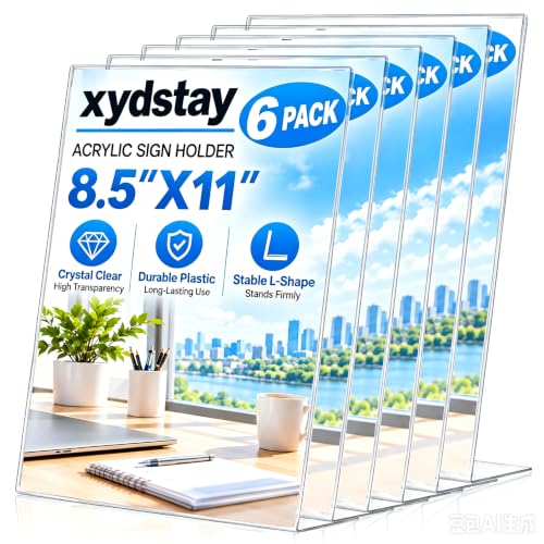 Vertical 6 Pack Acrylic Sign Holders 8.5x11 Inches L-Shape Flyer Stands for Displays
