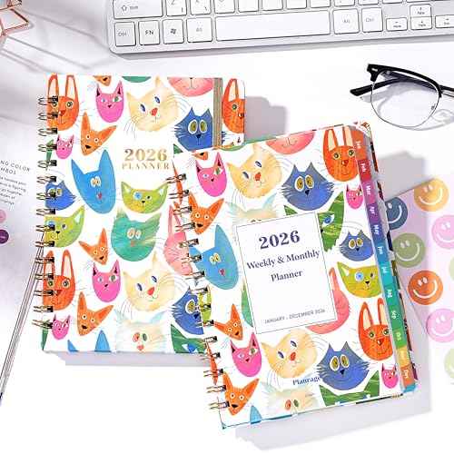 2026 Planner - 2026 Planner Weekly and Monthly, Jan.2026 - Dec.2026, 12 Month Planner Weekly & Monthly with Colourful Tabs, 6.4" x 8.5", Hardcover + Back Pocket - Cat