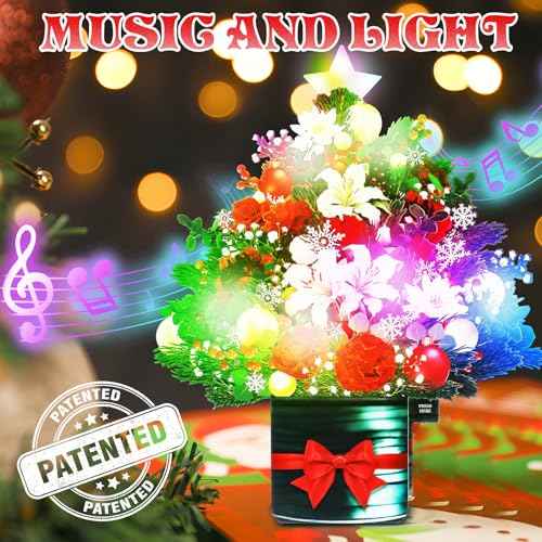 Christmas Tree Pop Up Christmas Cards with Lights and Music, Christmas Tree Bouquet, Popup Musical Greeting Card for Christmas Holiday New Year.