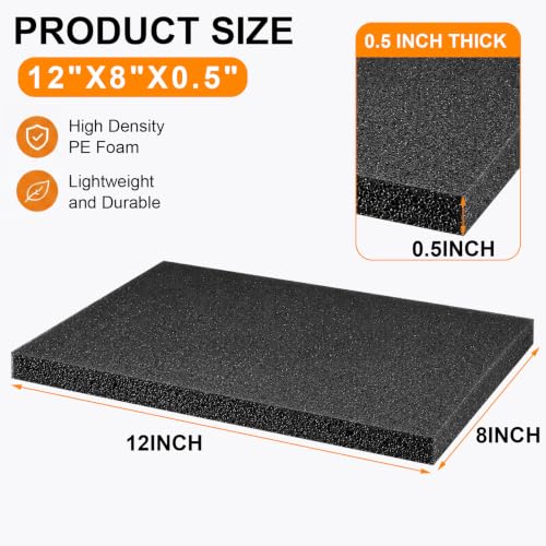 Frienda 12 Pcs 12" x 8" 0.5" Polyethylene Foam Sheet Thick Black