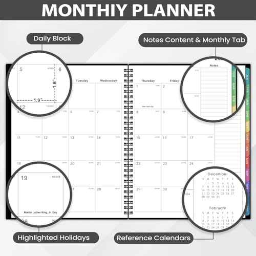 2026 Monthly Planner - 2026 Planner/Calendar, JAN 2026 - DEC 2026, Monthly Planners with Colorful Tabs, Planners for Daily Organizing - Waterproof Cover (8" x10", Notes Pages, Black)
