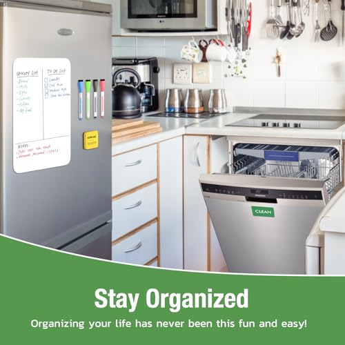HOMiDEK 12x8 Inch Magnetic Dry Erase Whiteboard for Refrigerator & Kitchen with 4 Markers & Eraser - Flexible Magnet Note Sheet & Dishwasher Sign