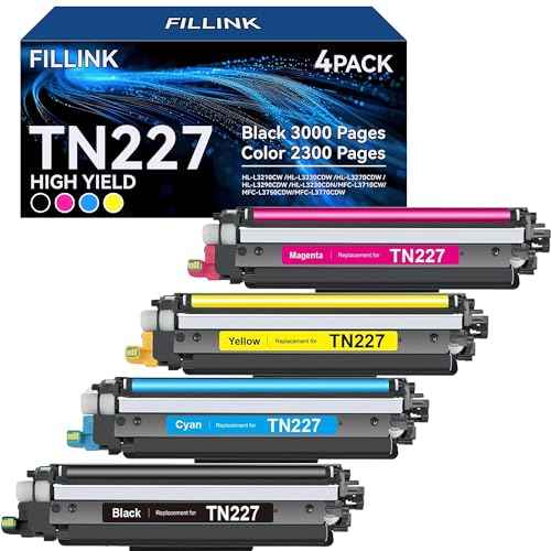 TN227 TN223 for Brother TN227 TN223 TN-227BK/C/M/Y Toner Cartridge Used with MFC-L3770CDW HL-L3270CDW HL-L3290CDW HL-L3230CDN HL-L3210CW MFC-L3710CDW HL-L3230CDW MFC-L3750CDW Printer - 4PK High Yield