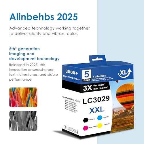 LC3029XXL High Yield Ink Cartridge Replacement for Brother LC3029 LC3029XXL Ink Cartridge to use with MFC-J5830DW MFC-J5830DWXL MFC-J5930DW MFC-J6535DW MFC-J6535DWXL MFC-J6935DW Printer (5 Pack)