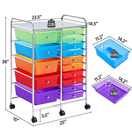 Yaheetech 15-Drawer Rolling Storage Cart Multicolor – Craft Organizer on Wheels