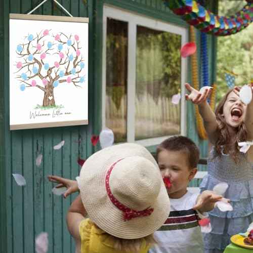 QZCYU Gender Reveal Fingerprint Tree Canvas Guest Books, Baby Shower Decorations, Gender Reveal Party Decorations Gifts Ideas, Baby Shower Party Supplies, Thumbprint Hanging Paintings(12x15in)
