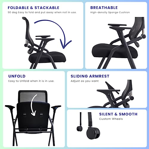 BROBRIYO Pro, Stackable & Foldable Conference Room Chairs with 2X Thick Cushion, Black, 1 Pack