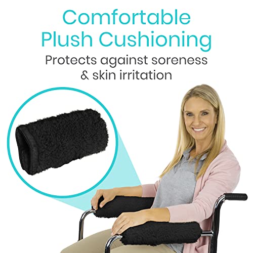 Vive Wheelchair Armrest Pads (2 Pcs) Memory Foam Sheepskin Cushion - Black