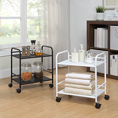 SunnyPoint 2-Tier Metal Rolling Utility Cart ? Mobile Storage Shelf with Caster Wheels ? Small Space Organizer for Home, Office, Bedroom, Kitchen (WHT)