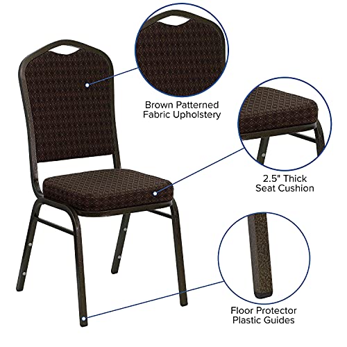 Flash Furniture HERCULES Series Crown Back Stacking Banquet Chair in Brown Patterned Fabric - Gold Vein Frame