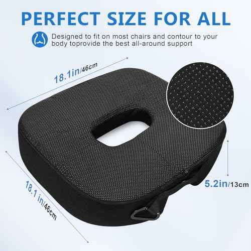 Memory Seat Cushion & Donut Pillow & Donut Cushion with Scientific Center Hole & Two Humps Hip Curve Design - Premium Memory Foam Seat Cushions for Office, Car & Home!(B-Black, Large)