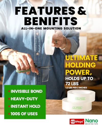 EZlifego Heavy Duty Invisible Nano Double Sided Mounting Tape 9.85FT