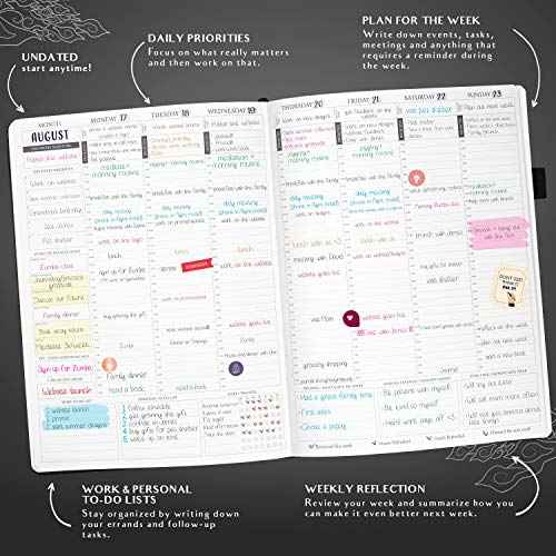 Legend Planner PRO Hourly Schedule - Weekly & Daily Organizer with Time Slots. Appointment Book Journal for Work & Personal, A4 (Black)